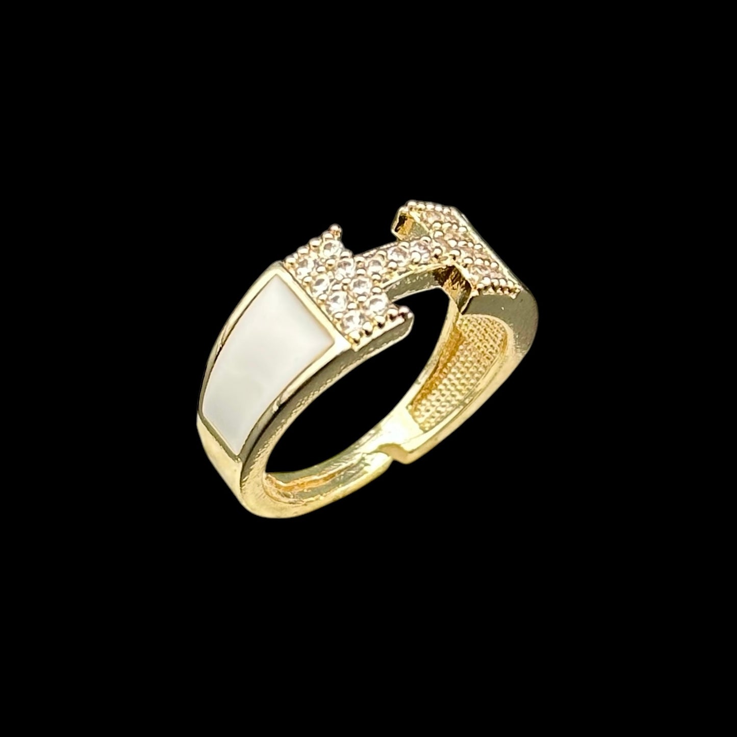 Inel reglabil Havana White Placat cu Aur 18K