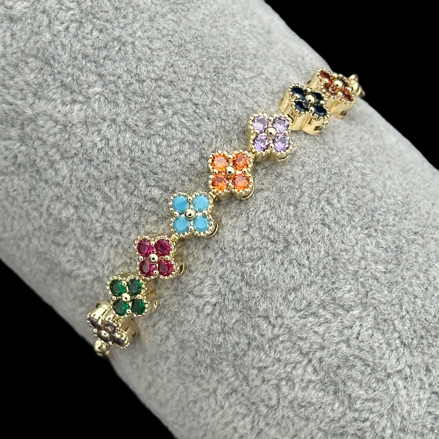 Brățară reglabilă Trifoi Multicolor Placată cu Aur 18K