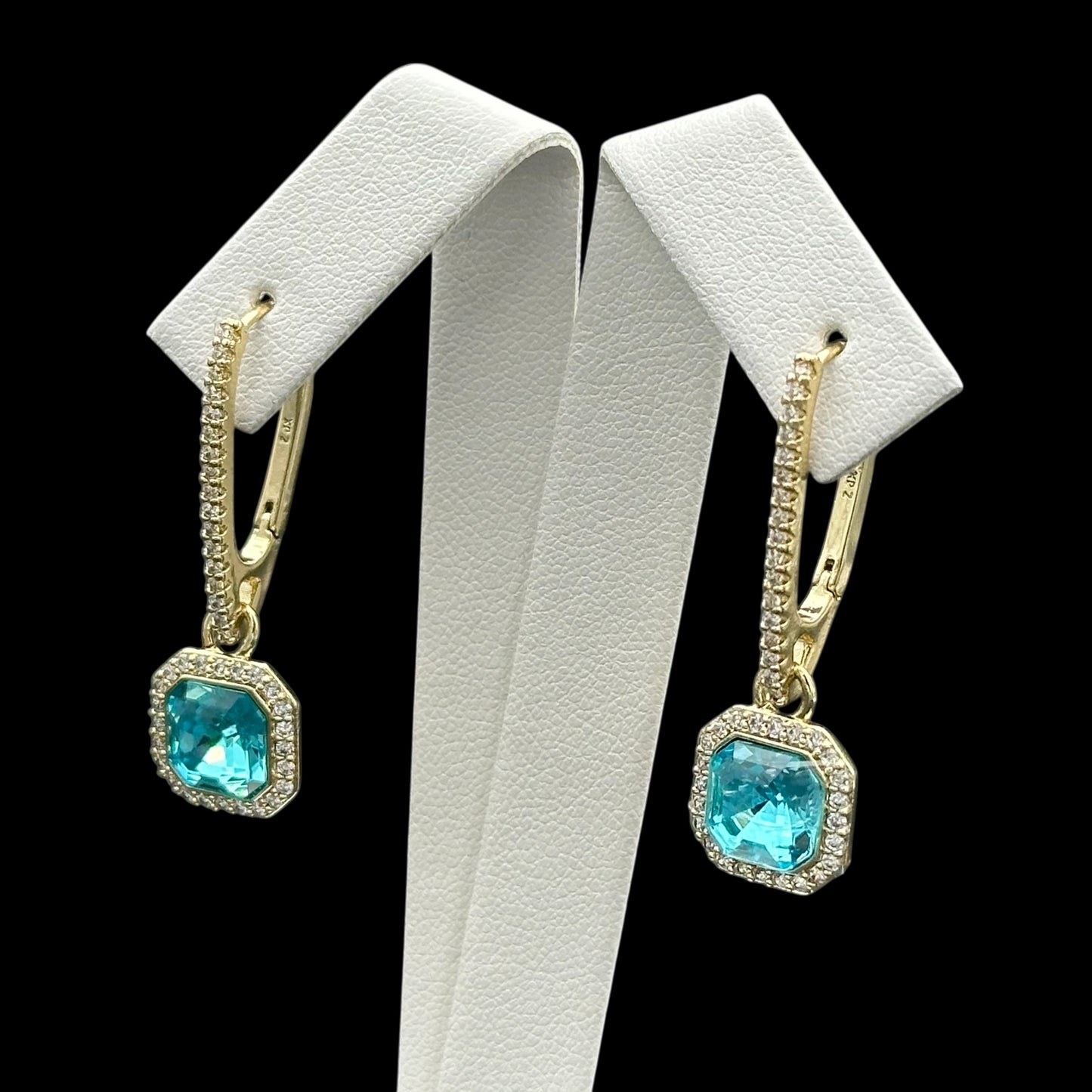 Cercei Blue Crystal Placați cu Aur 18K