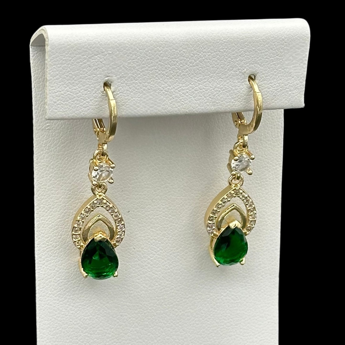 Cercei Green Tears Placați cu Aur 18K