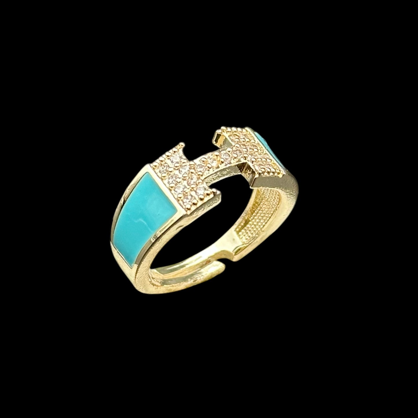 Inel reglabil Havana Blue Placat cu Aur 18K