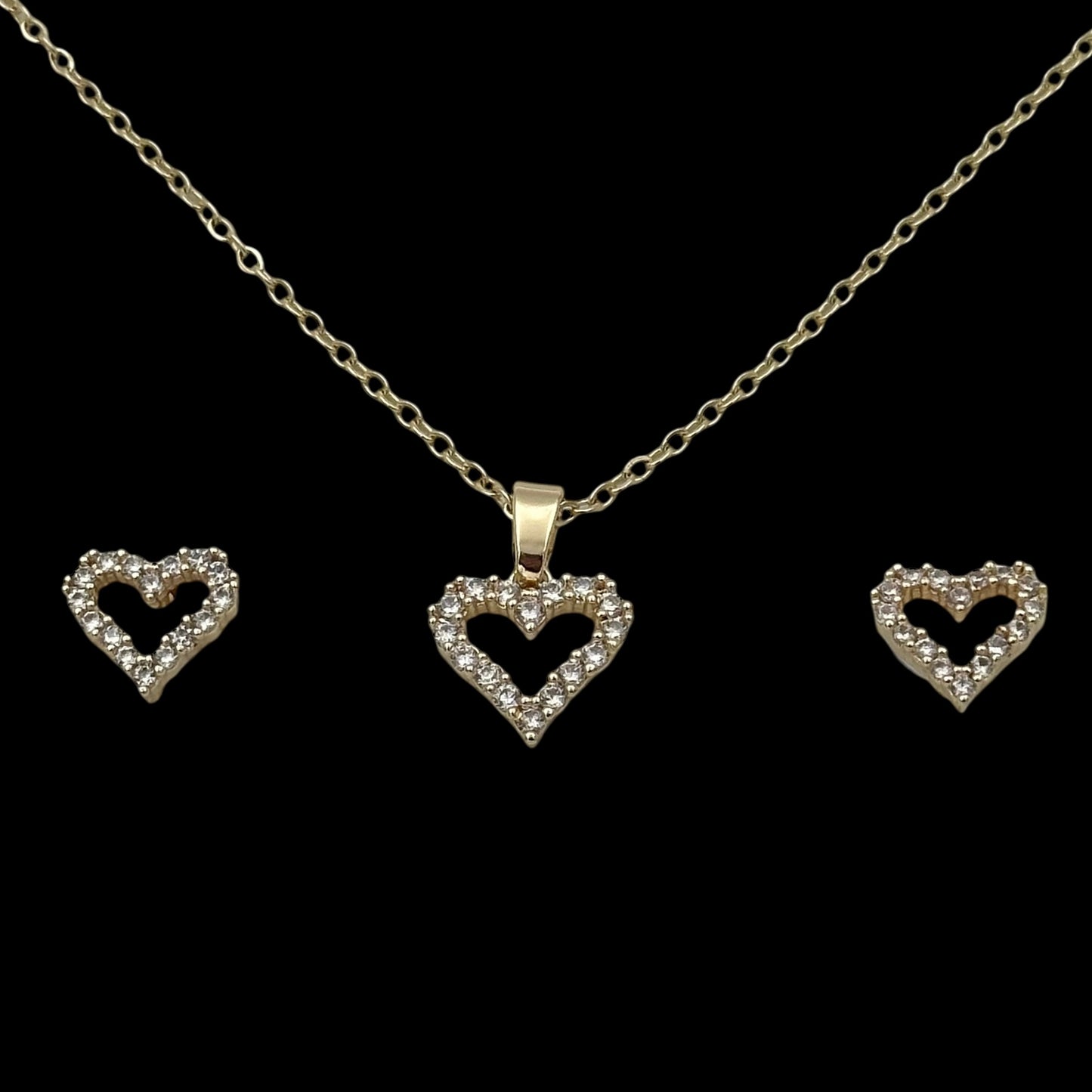 Set Lantisor + Cercei Heart Placate cu Aur 18K