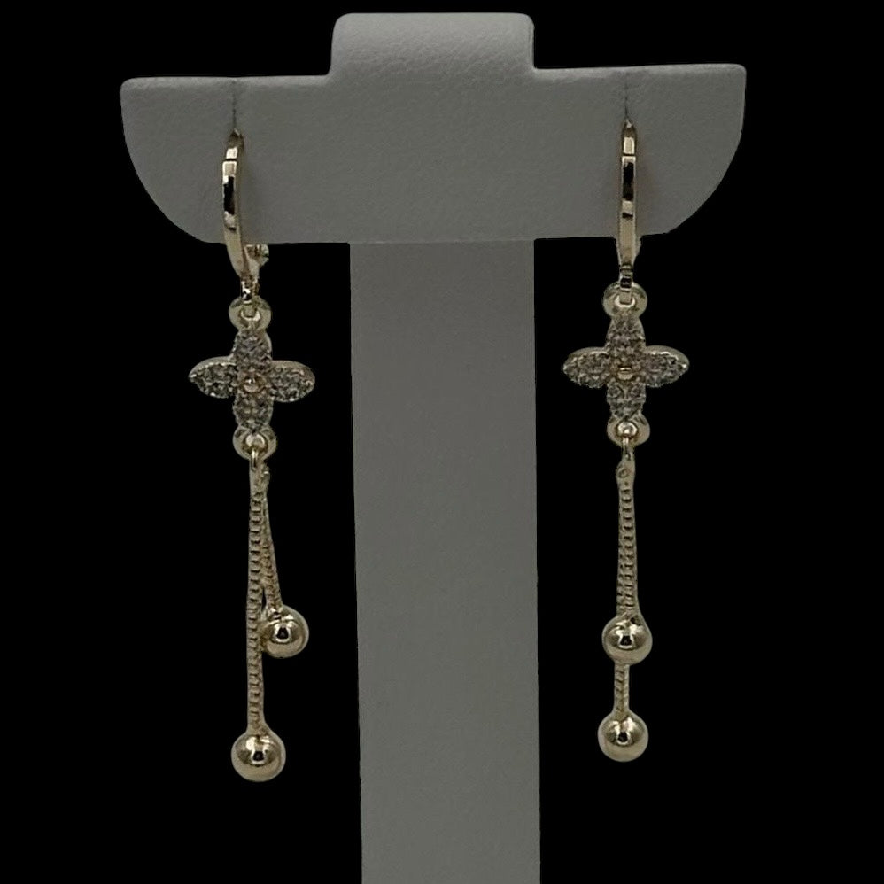 Cercei Long Trifoi Placați cu Aur 18K