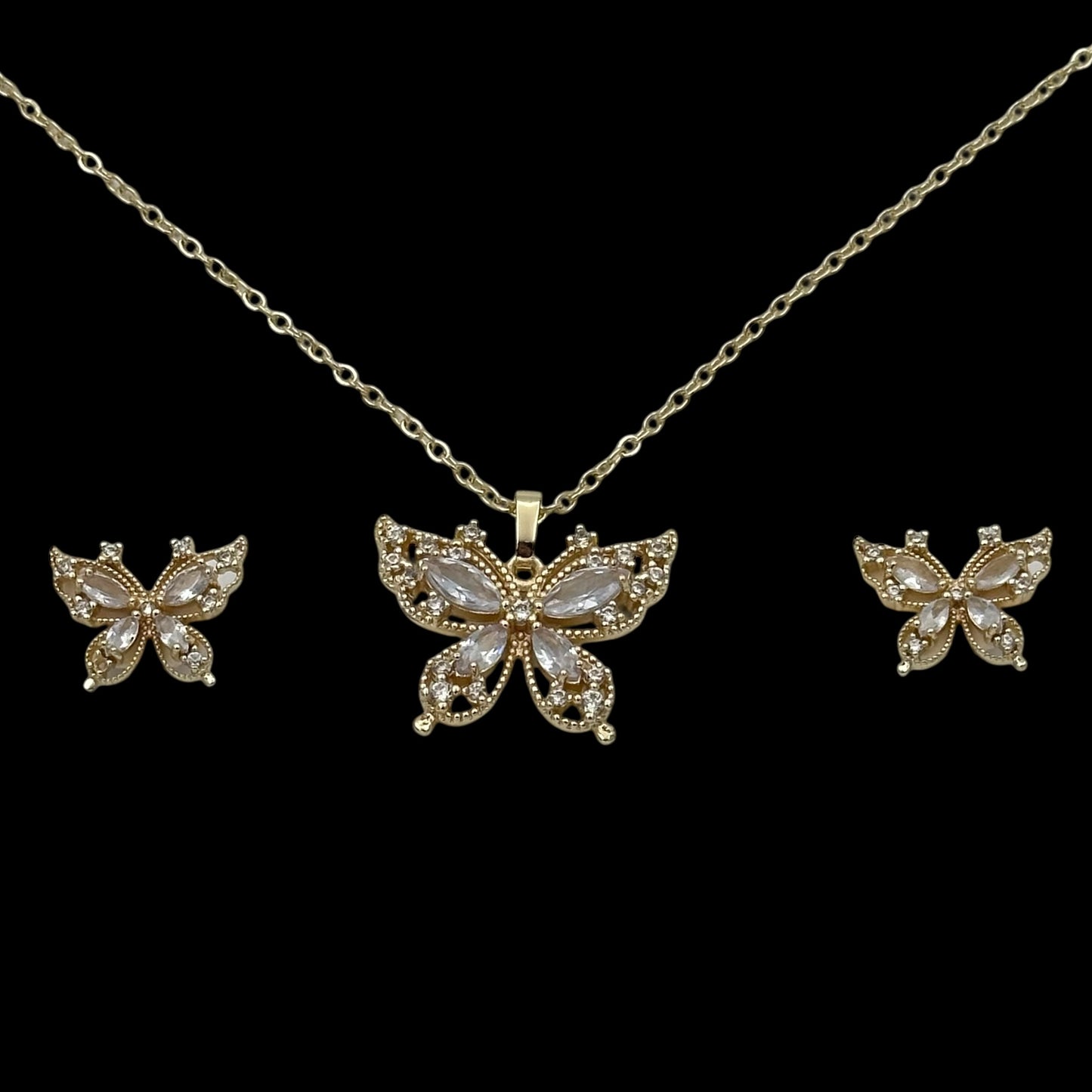 Set Lantisor + Cercei Butterfly Placate cu Aur 18K
