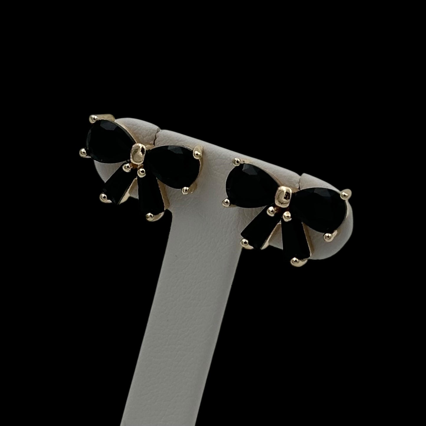 Cercei Mini Bow Black Placați cu Aur 18K