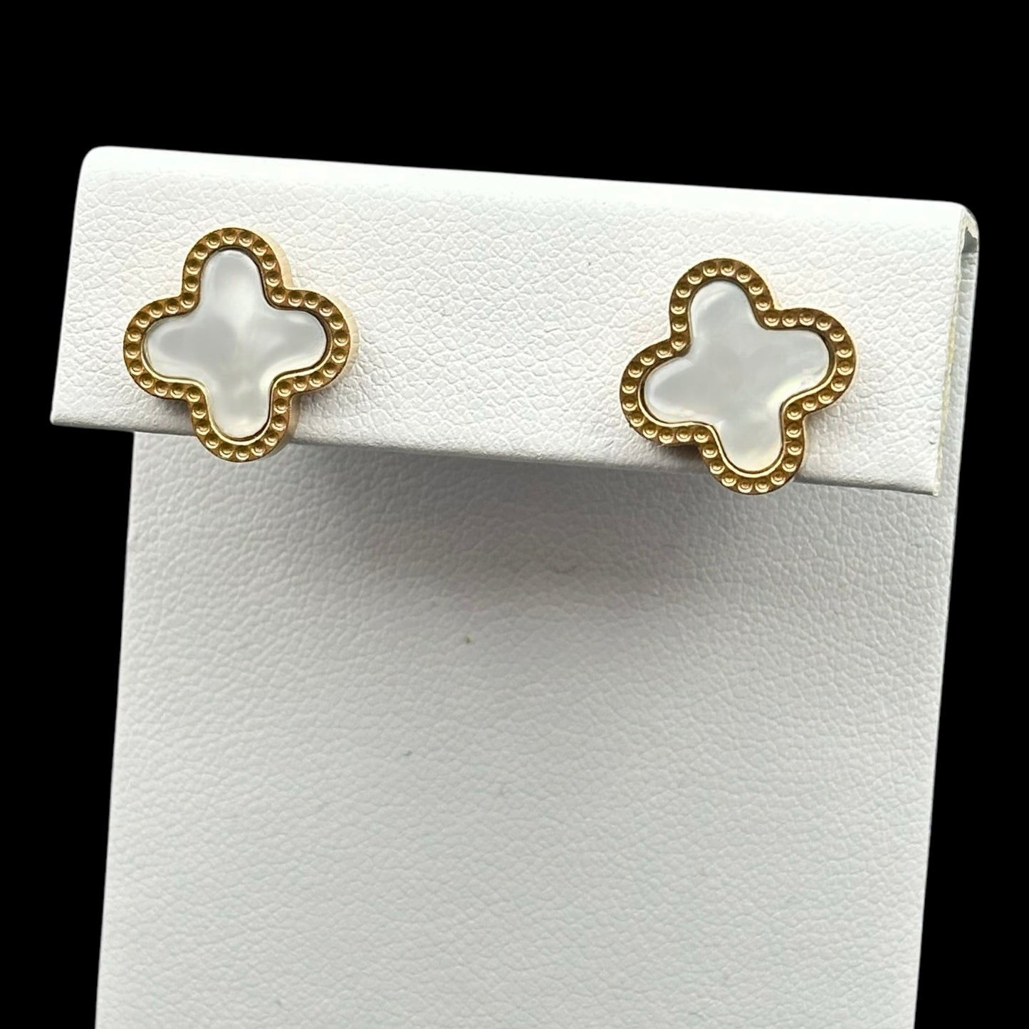 Cercei Trifoi Auriu cu Alb INOX