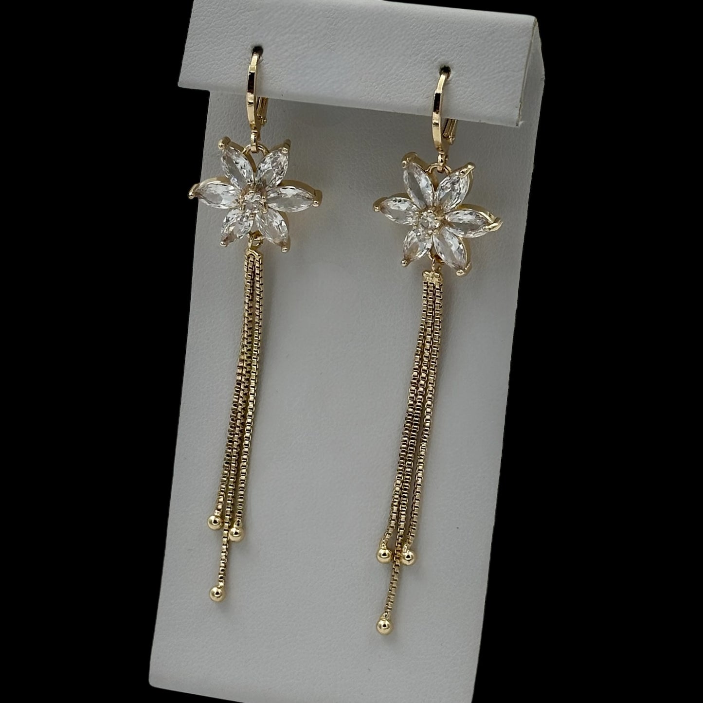 Cercei Long Flower Placați cu Aur 18K