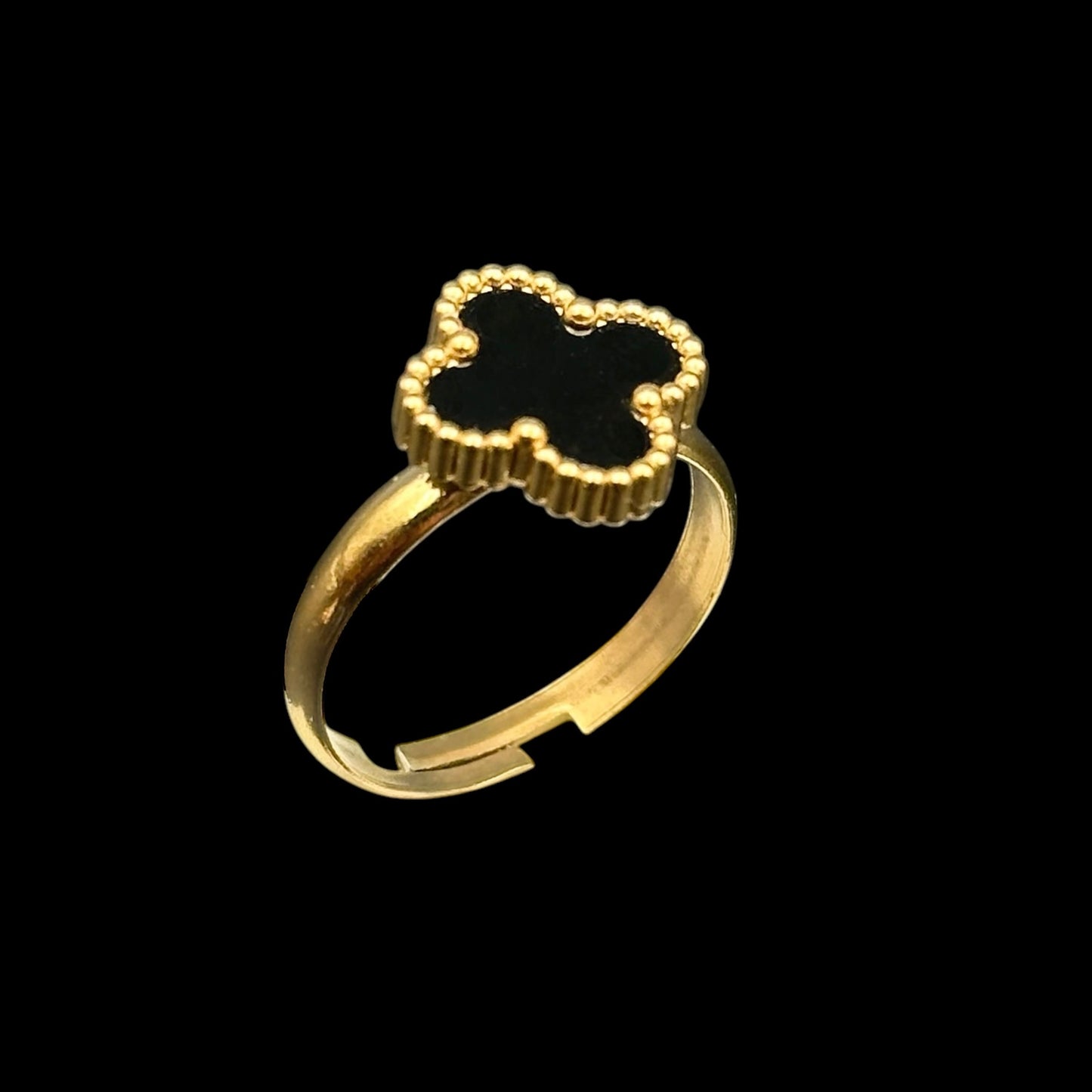 Inel reglabil Trifoi Auriu cu Negru