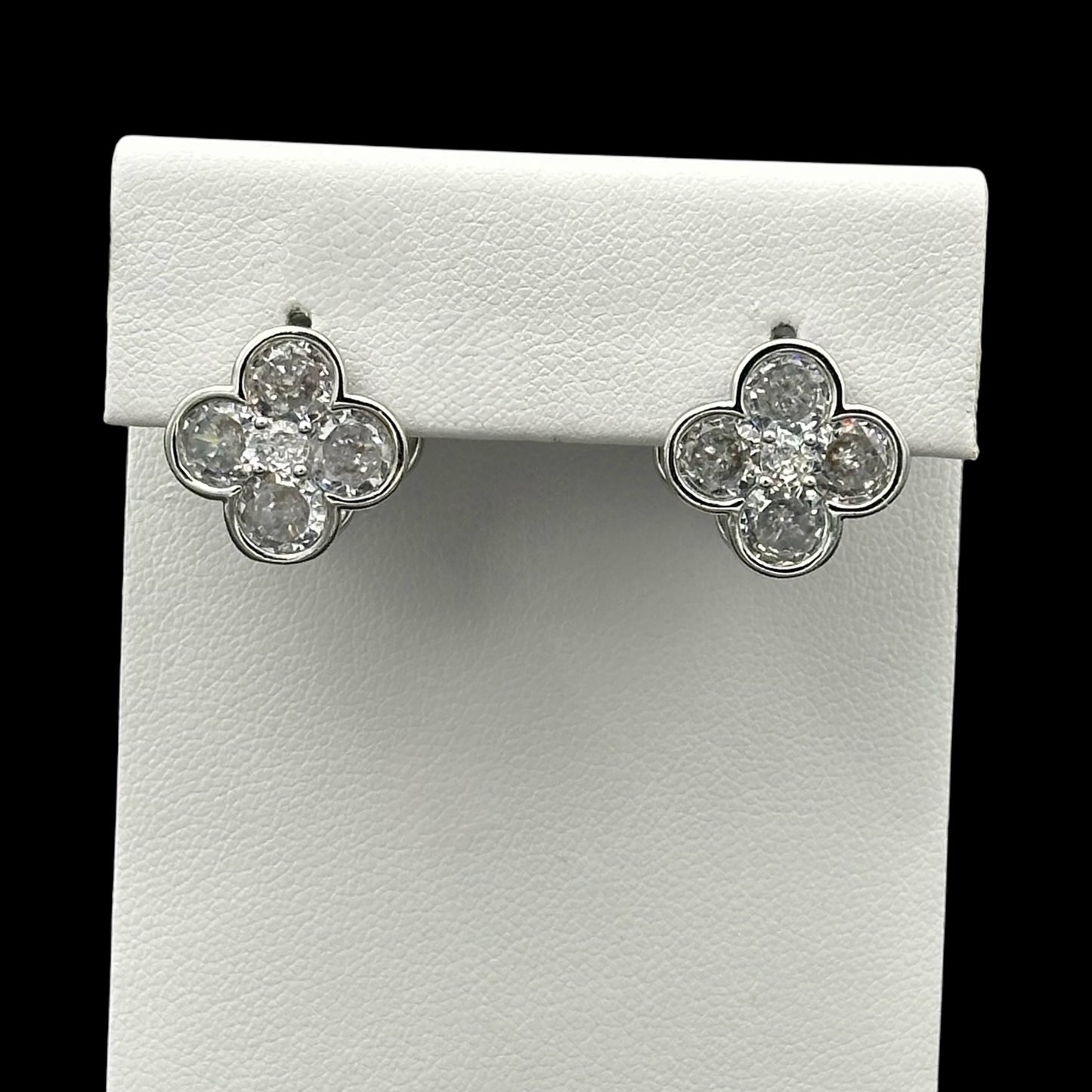 Cercei Trifoi Duo Alb Placați cu Aur Alb