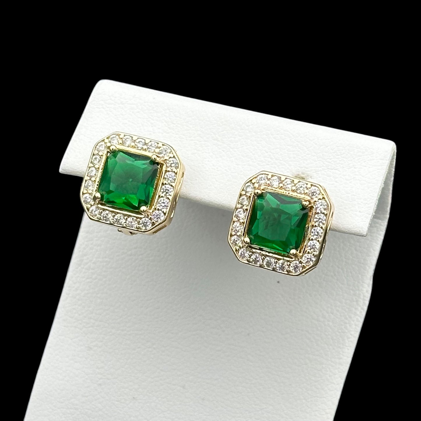 Cercei Square Green Placați cu Aur 18K