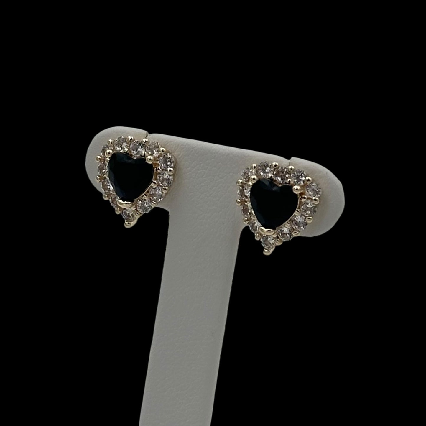 Cercei Mini Heart Black Placați cu Aur 18K