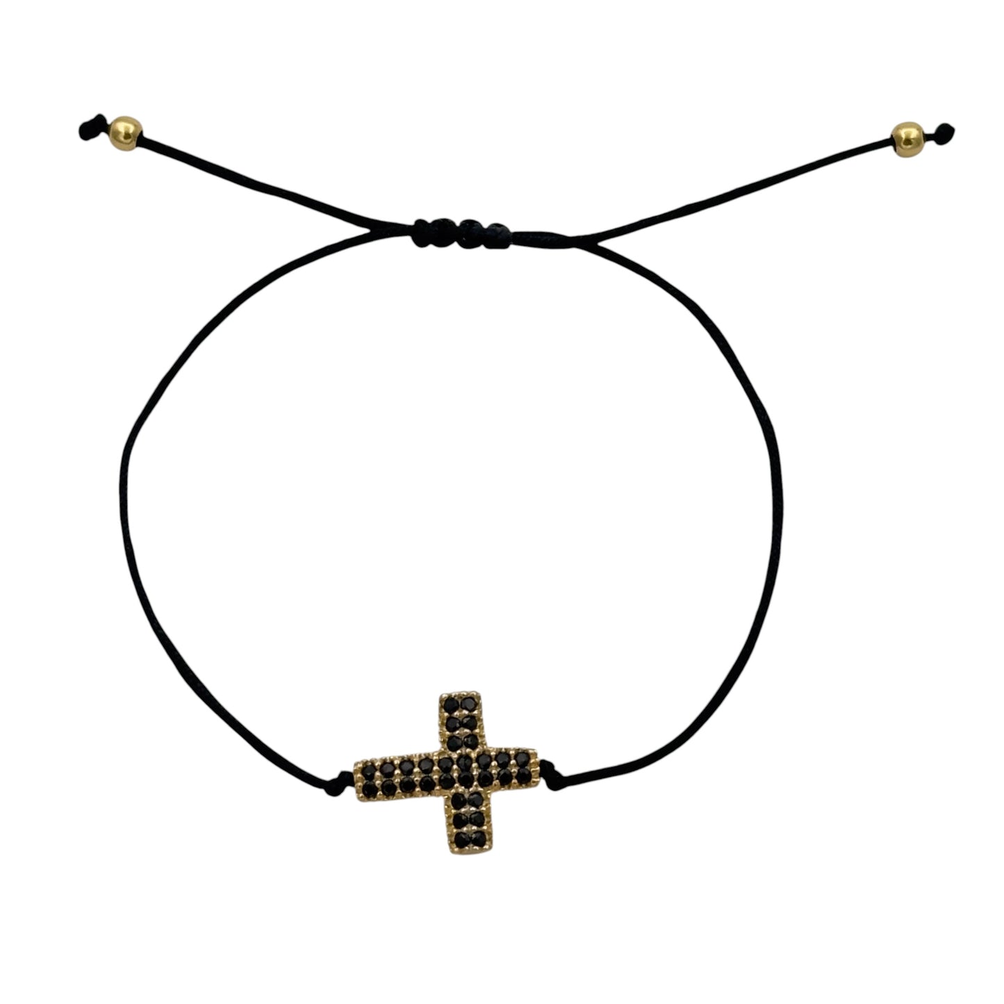 Bratara reglabila Cross Black Argint Placata cu Aur 14K