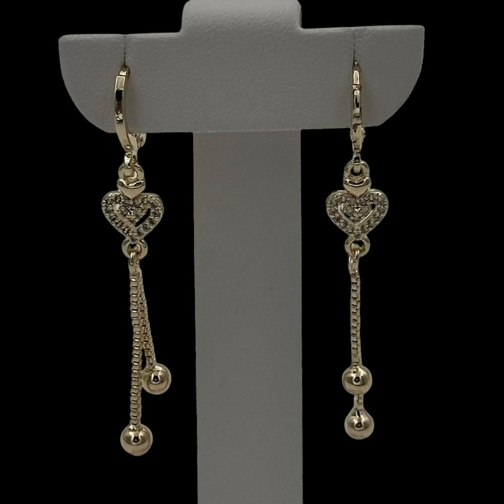 Cercei Long Heart Placați cu Aur 18K