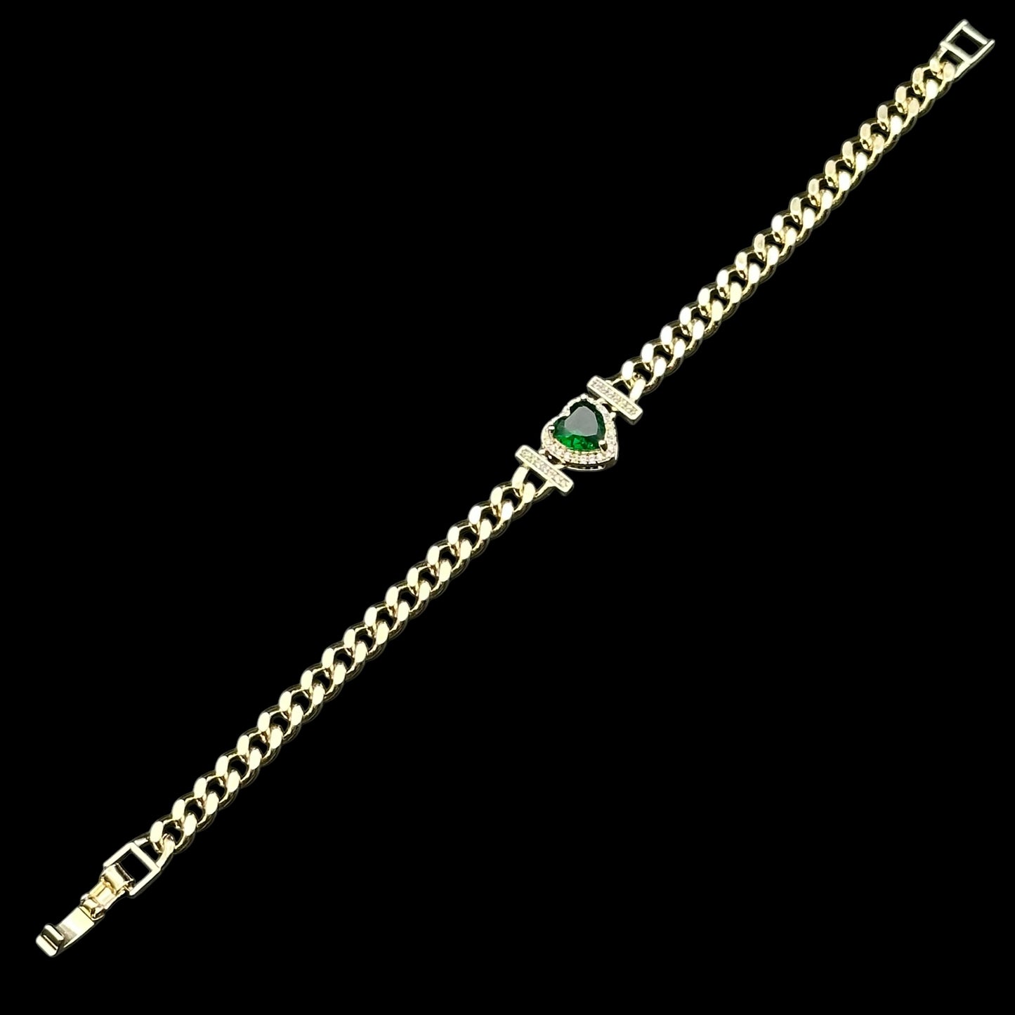 Brățară Tennis Heart Green Placată cu Aur 18K