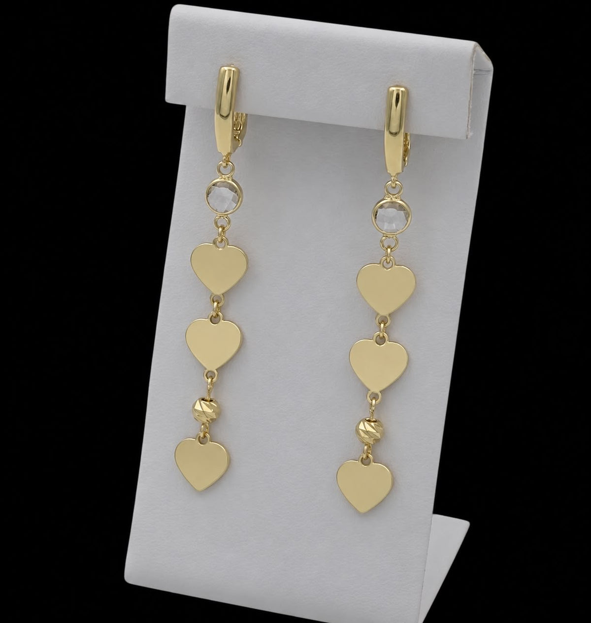 Cercei Long Triple Heart Placati cu Aur 18K