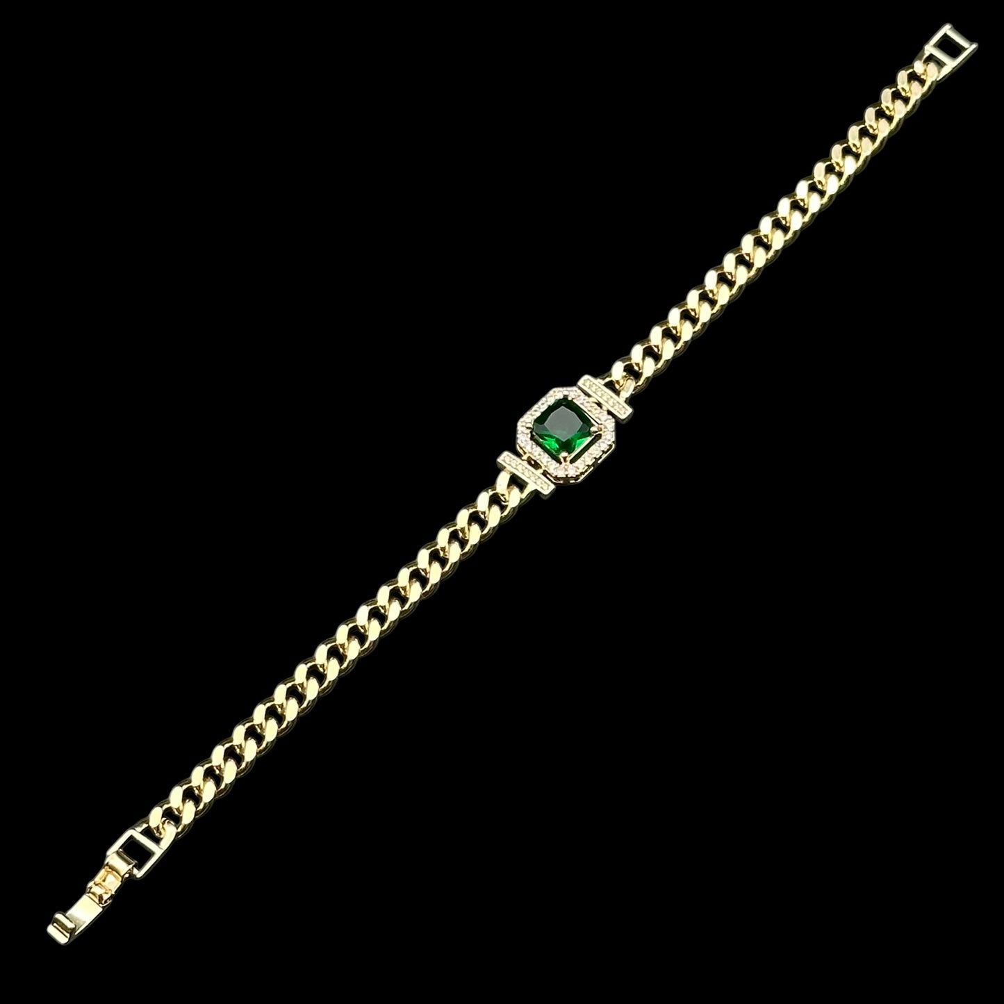 Brățară Tennis Diamond Green Placată cu Aur 18K