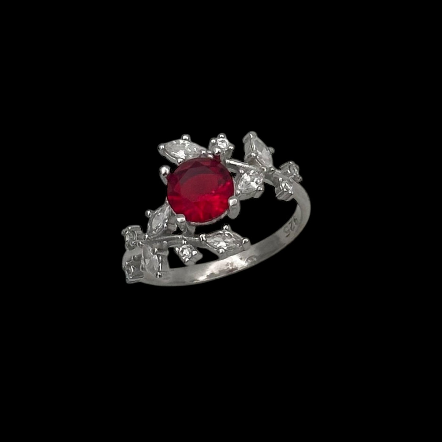Inel Leaf Red Argint