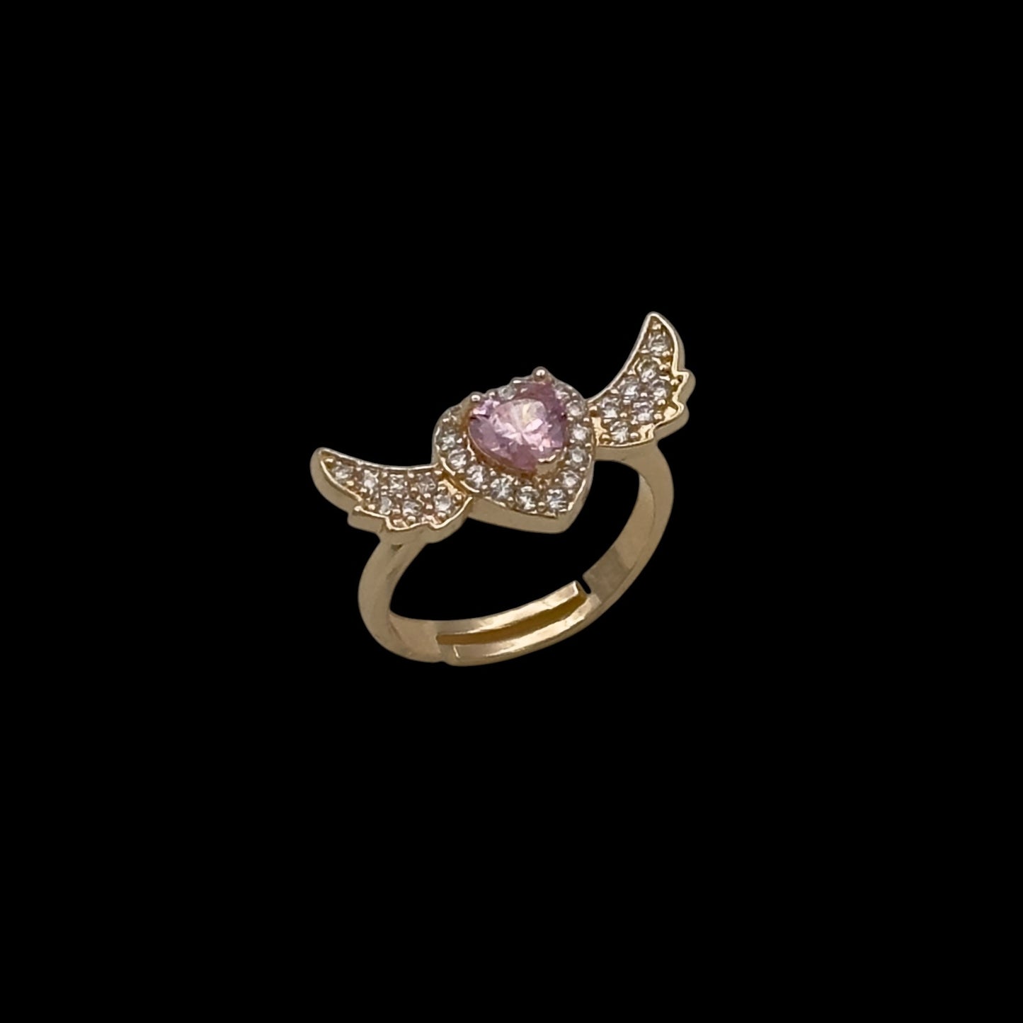 Inel reglabil Angel Wings Pink Placat cu Aur 18K