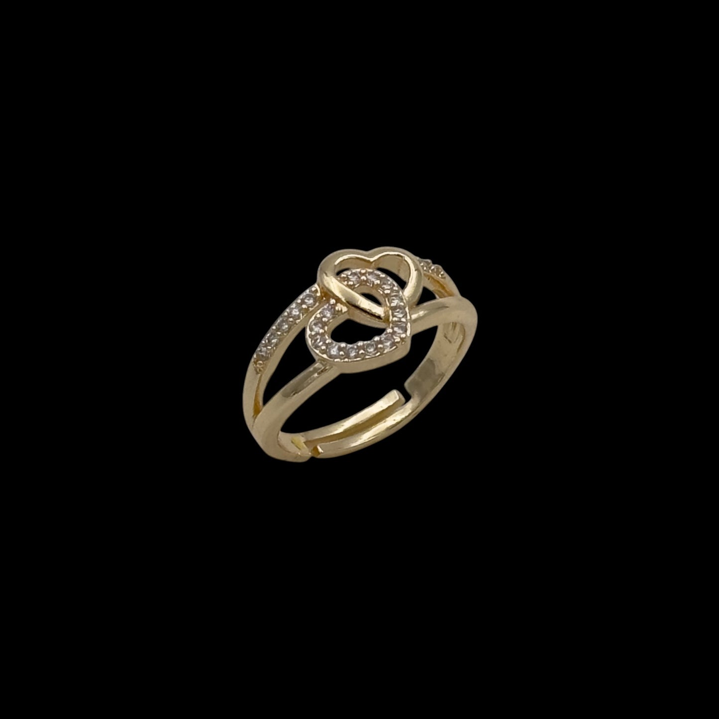 Inel reglabil Heart of Twins Placat cu Aur 18K