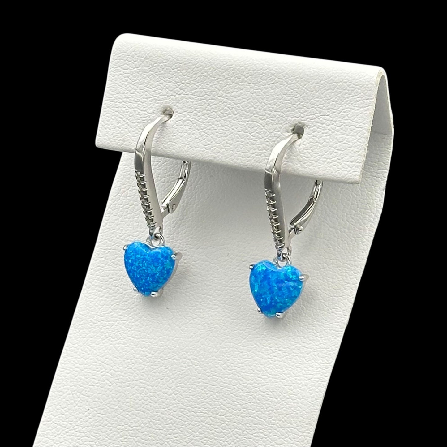 Cercei Heart Blue Opal Argint