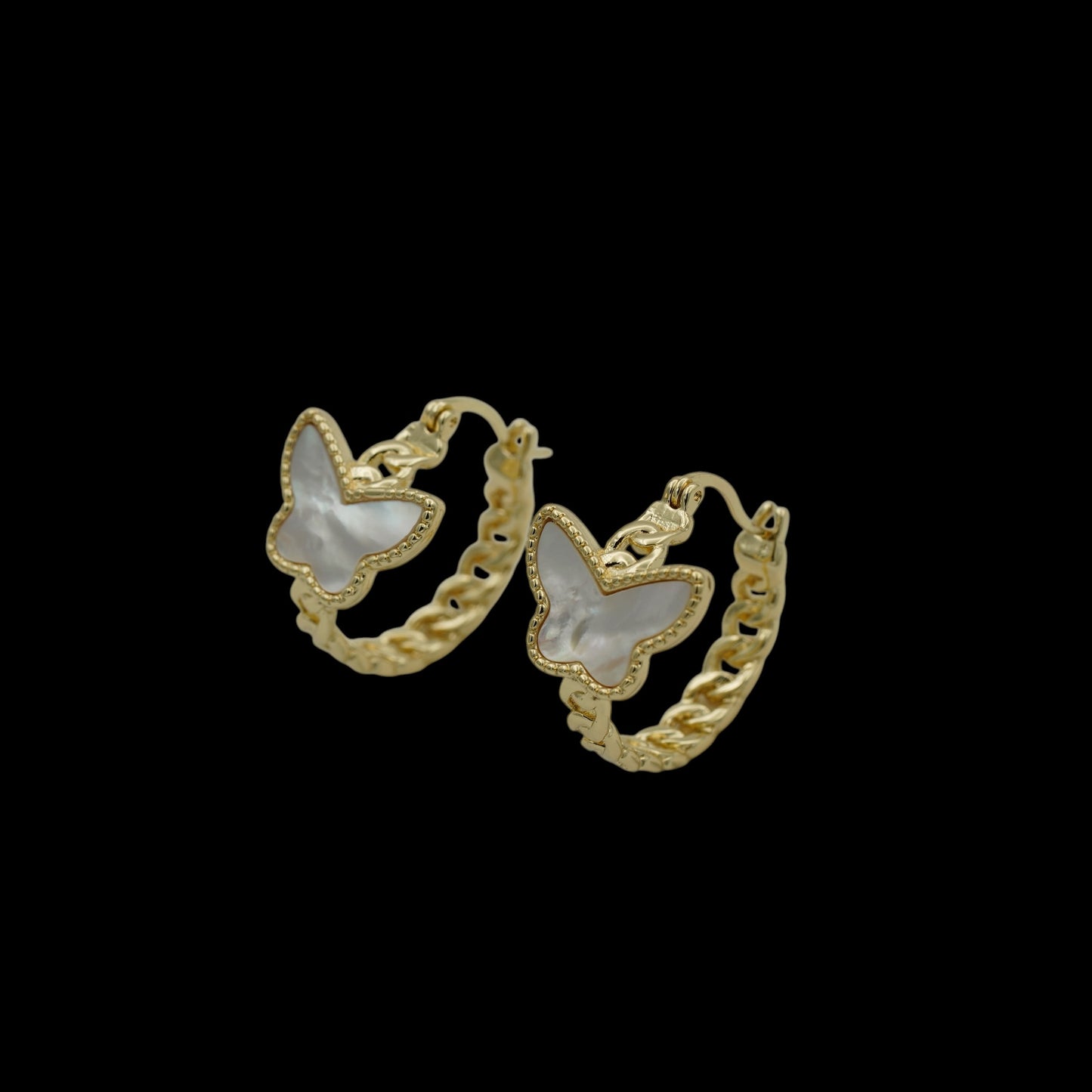 Cercei Butterfly White Placati cu Aur 18K
