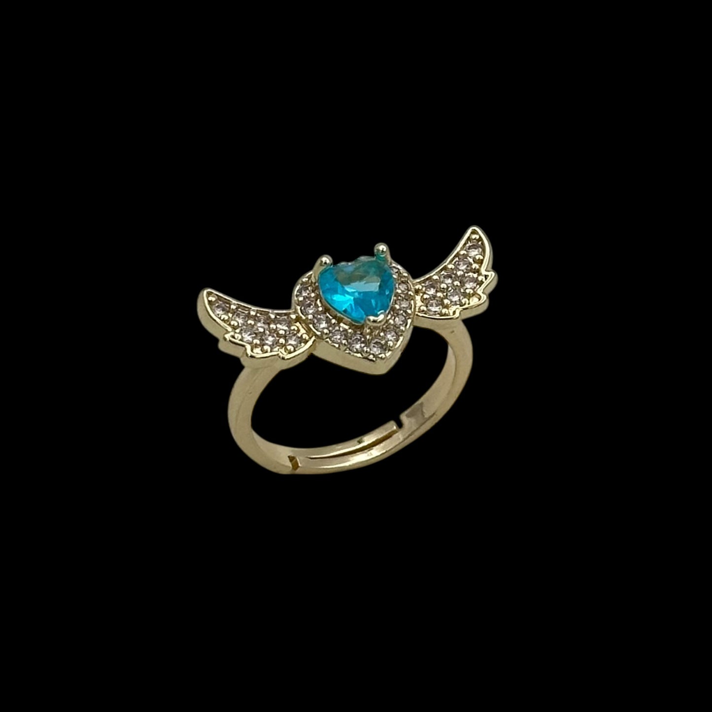 Inel reglabil Angel Wings Light Blue Placat cu Aur 18K