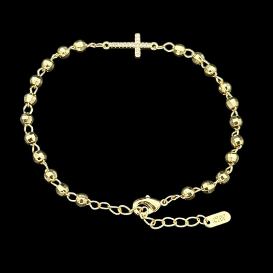 Brățară Rosary Cross Placată cu Aur 18K