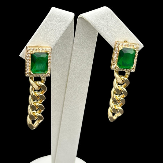Cercei Green Cuban Placați cu Aur 18K