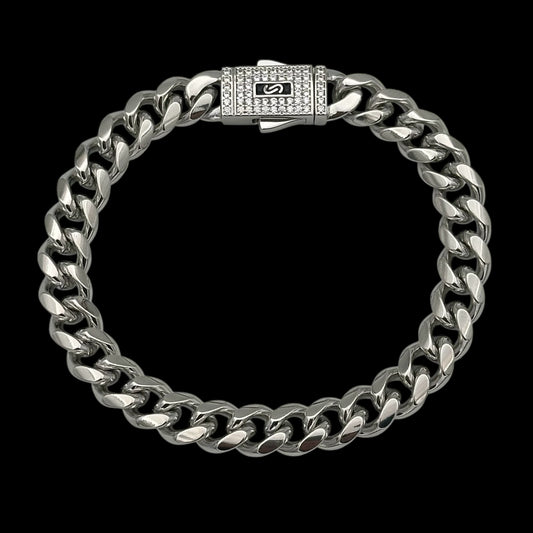 Brățară Cuban Miami Placată cu Aur Alb