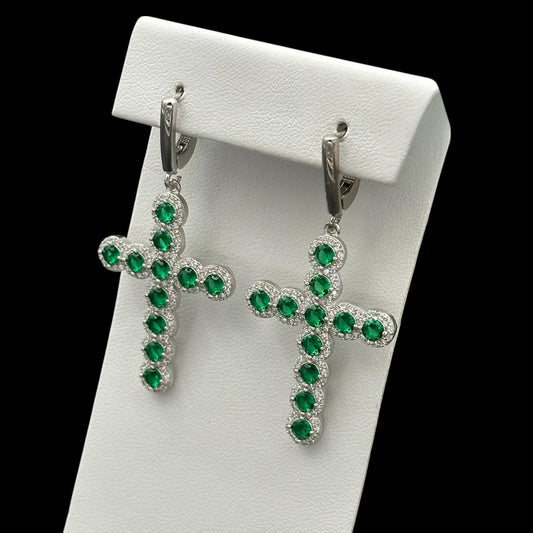 Cercei Cross Angely Green Argint