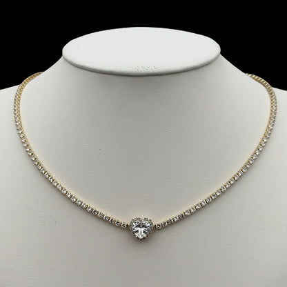 Colier Tennis Heart Placat cu Aur 18K