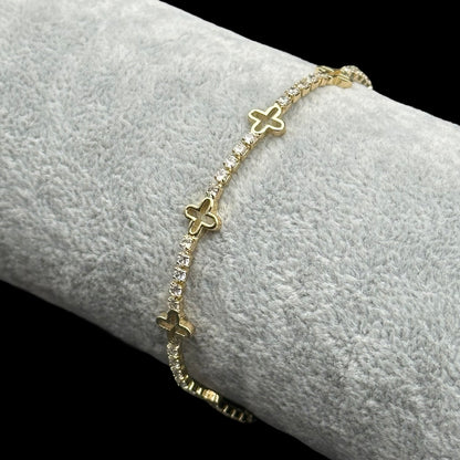 Brățară Tennis Trifoi 2mm Placată cu Aur 18K