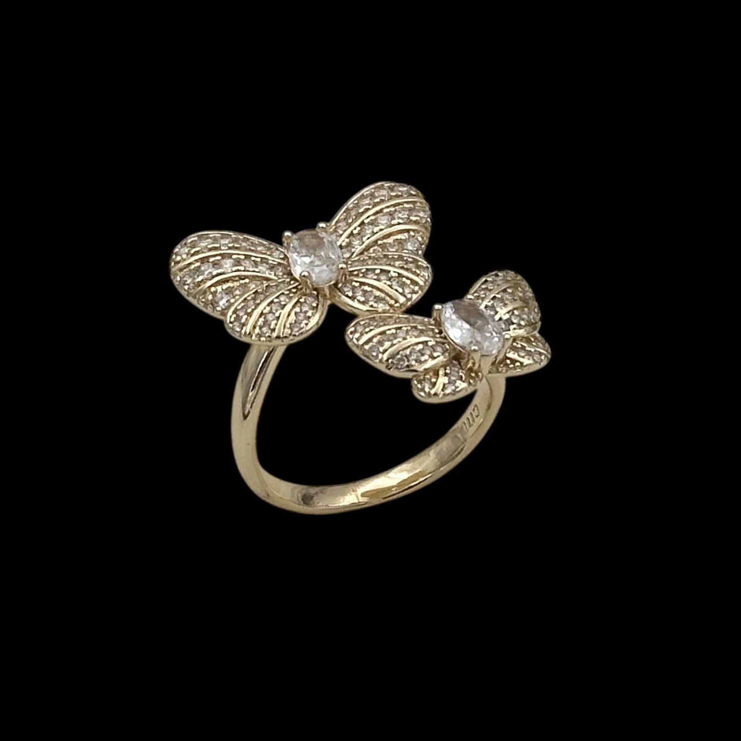 Inel reglabil Double Butterfly Placat cu Aur 18K