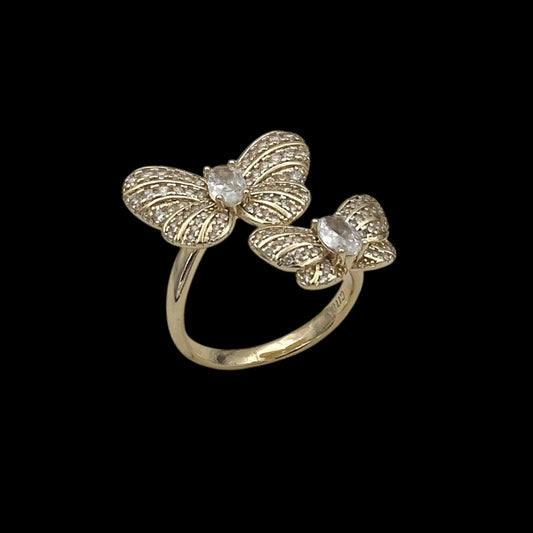 Inel reglabil Double Butterfly Placat cu Aur 18K