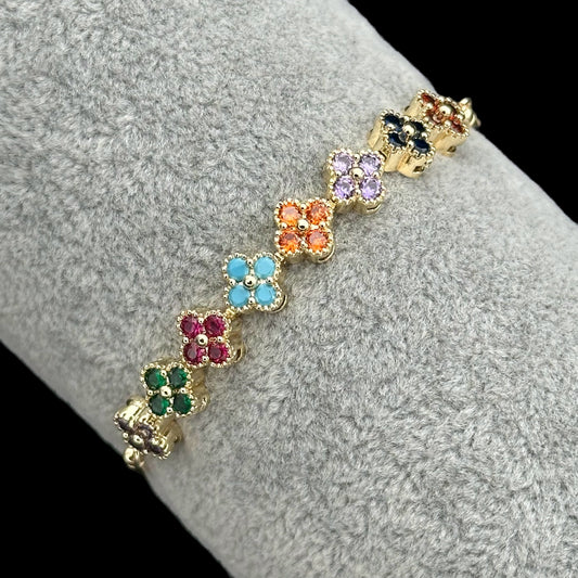 Brățară reglabilă Trifoi Multicolor Placată cu Aur 18K