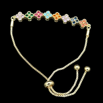 Brățară reglabilă Trifoi Multicolor Placată cu Aur 18K
