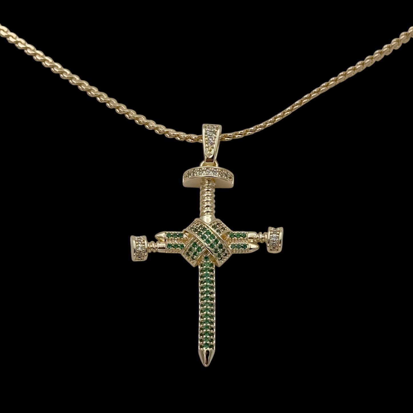 Colier Nail Cross Green Placat cu Aur 18K