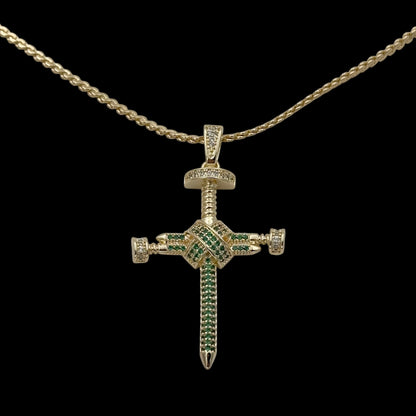 Colier Nail Cross Green Placat cu Aur 18K