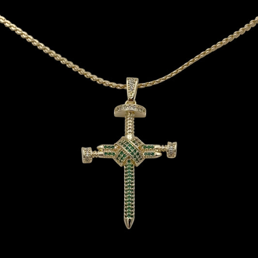 Colier Nail Cross Green Placat cu Aur 18K