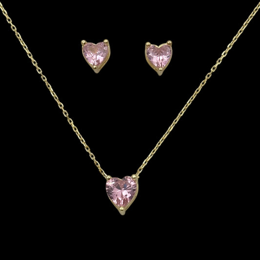 Set Lantisor + Cercei Lovely Pink Argint Placate cu Aur 14K