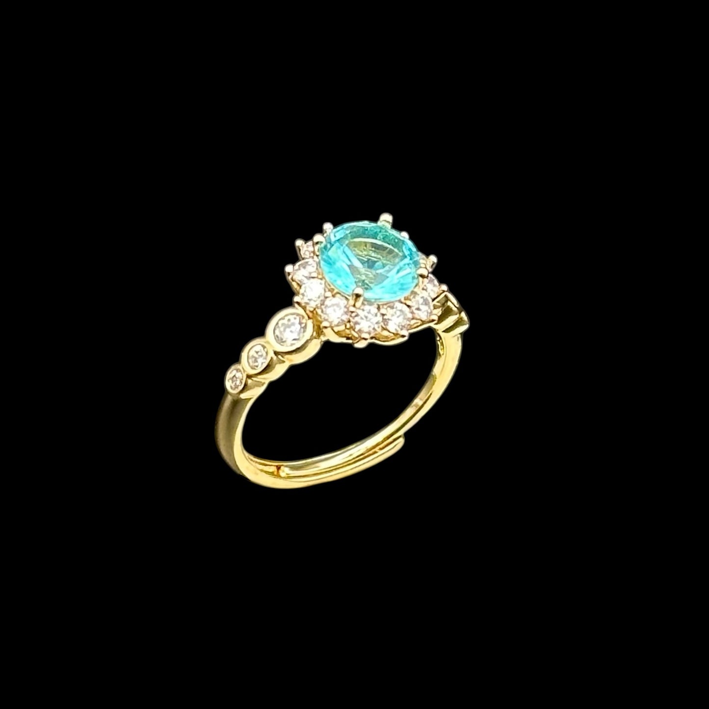 Inel reglabil Flower Blue Placat cu Aur 18K