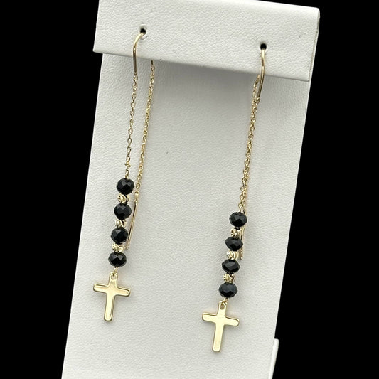 Cercei Onyx Cross Placați cu Aur 18K