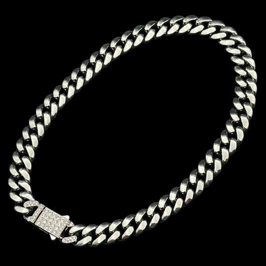 Colier Cuban Clear Silver