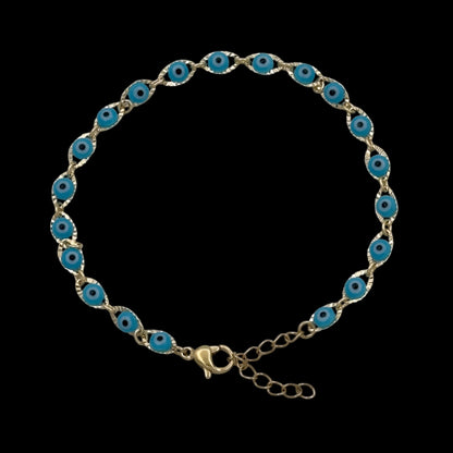 Bratara Evil Eye Blue Placata cu Aur 18K