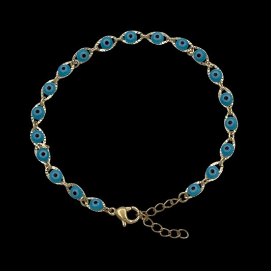 Bratara Evil Eye Blue Placata cu Aur 18K