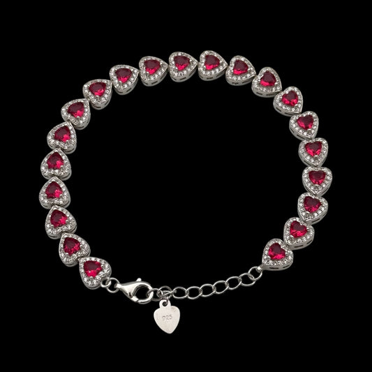 Bratara Tennis Love's Embrace Red Argint