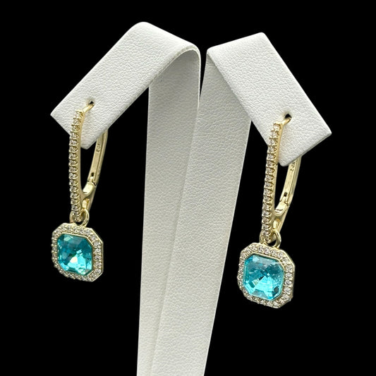 Cercei Blue Crystal Placați cu Aur 18K