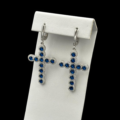 Cercei Cross Angely Blue Argint