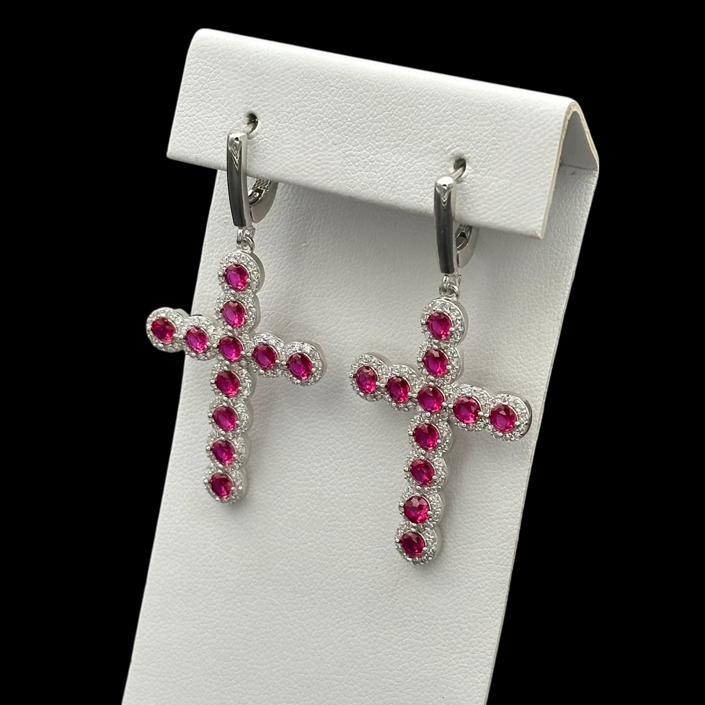 Cercei Cross Angely Fuchsia Argint