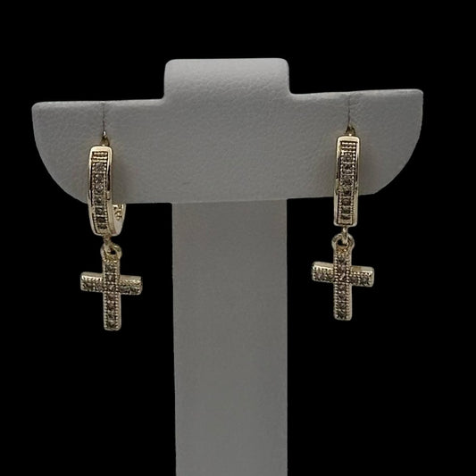 Cercei Mini Cross Placați cu Aur 18K